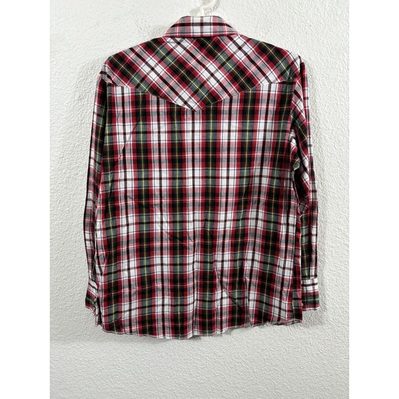 Rustler Shirt Mens Large Red Green Plaid Western Pearl Snap X-Long Tails - Picture 5 of 6